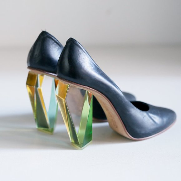 Miista Shoes - Miista Siri Lucite Crystal Heel Black Leather Pump
